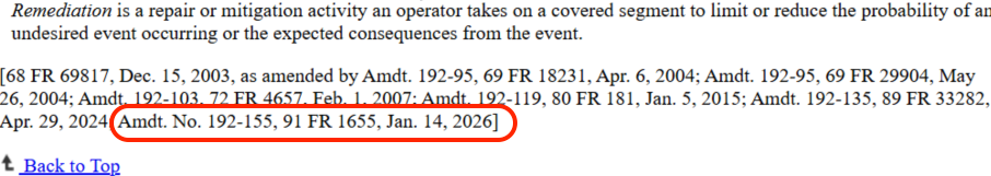 example of an updated eCFR reference
