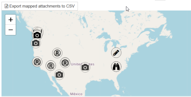 map of attachments showing CSV download feature