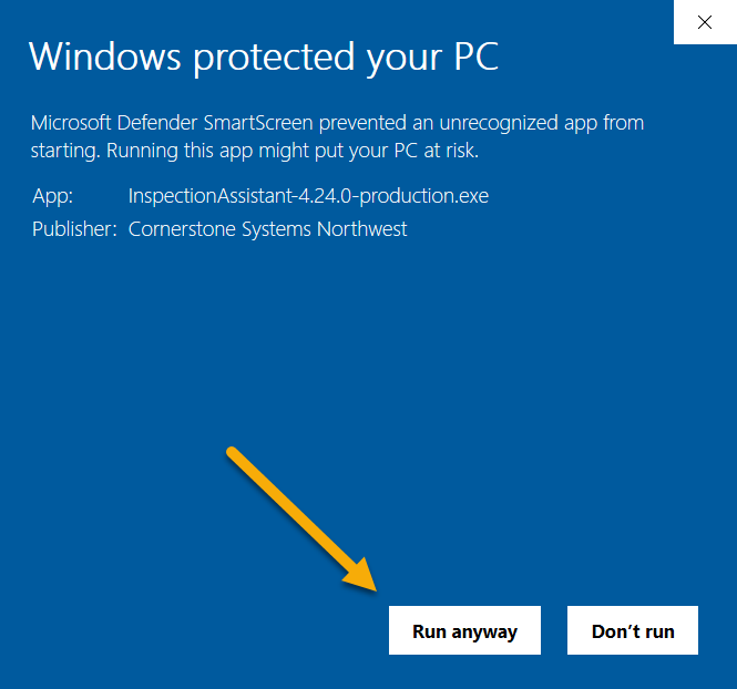 Windows SmartScreen Run anyway option