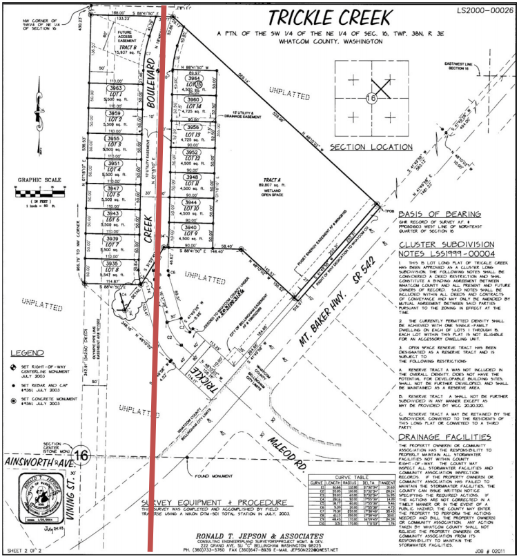 Example plat of development constructed over a transmission pipeline right-of-way without consultation 