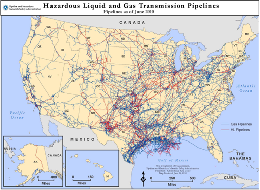 Map of Transmission Pipelines in USA